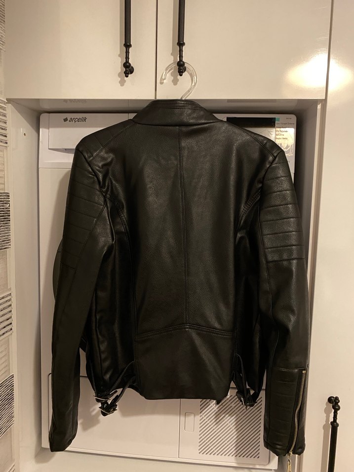 Kadın Siyah Deri Biker Ceket - Görsel 2