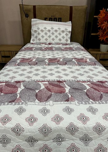 Bordo Gri Batik Desenli Tek Kişilik Pike Takımı