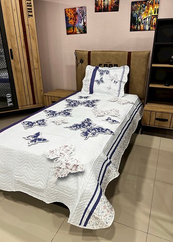 Nakışlı Beyaz Yatak Örtüsü Tek Kişilik