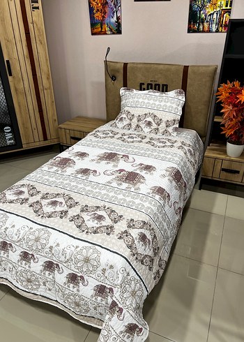 Fil Desenli Kahverengi Pike Takımı Tek Kişilik