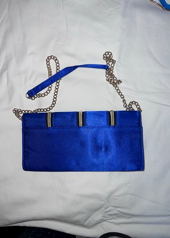  Beden Mavi Parlak Zincir Askılı Kadın Clutch Çanta