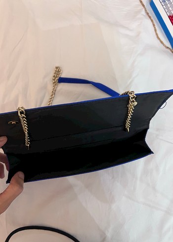 Diğer Mavi Parlak Zincir Askılı Kadın Clutch Çanta