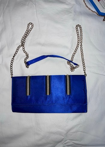 Mavi Parlak Zincir Askılı Kadın Clutch Çanta