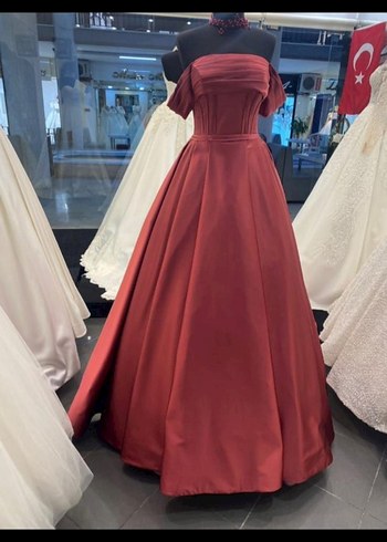 Bordo Uzun Drapeli Kısa Kollu Kadın Abiye - Görsel 2