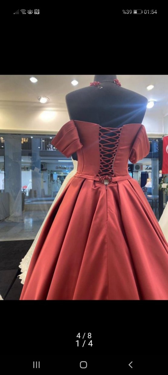 Bordo Uzun Drapeli Kısa Kollu Kadın Abiye - Görsel 3