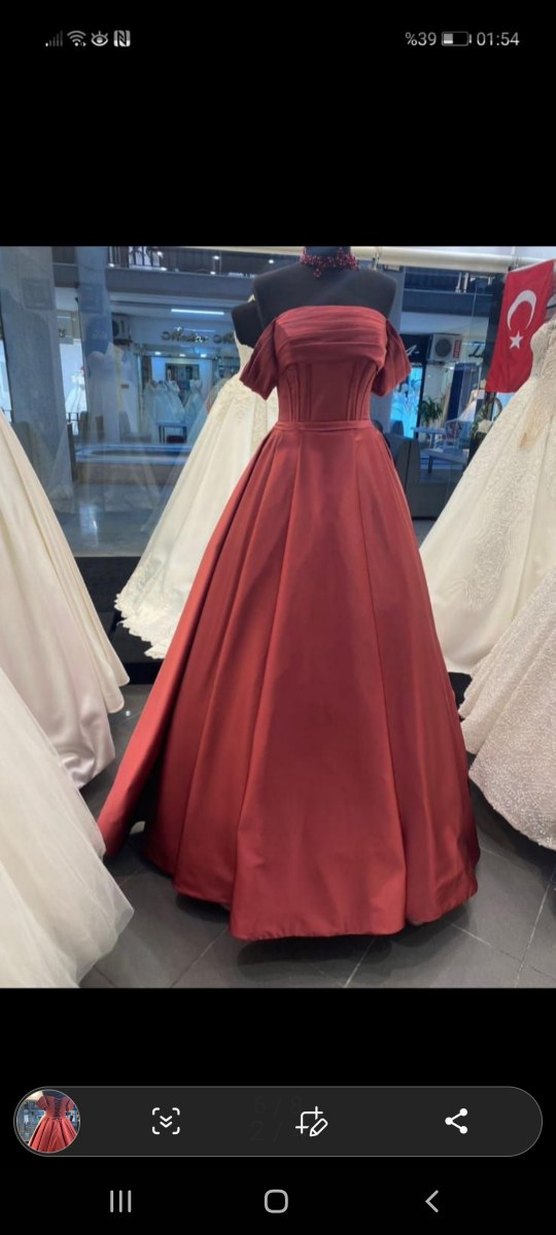 Bordo Uzun Drapeli Kısa Kollu Kadın Abiye - Görsel 2