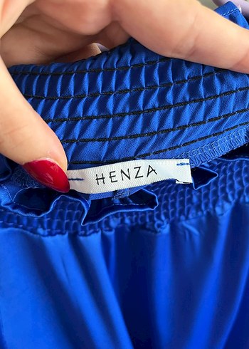 Mavi Pilili Yüksek Yakalı saten tunik - Görsel 3