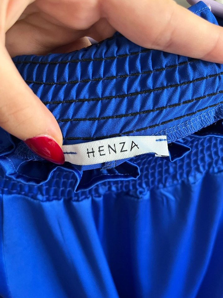 Mavi Pilili Yüksek Yakalı saten tunik - Görsel 3