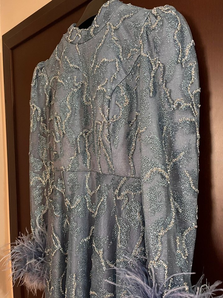 mavi Nakışlı Uzun Bohem Kadın Elbise şal yaninda verecegim - Görsel 2