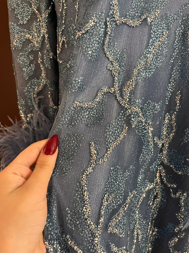 mavi Nakışlı Uzun Bohem Kadın Elbise şal yaninda verecegim - Görsel 4