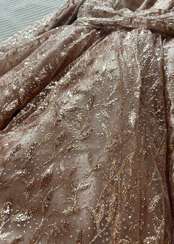 Bej Nakışlı Vintage Uzun Abiye Elbise pelerin kollu sifir elbise - Görsel 3