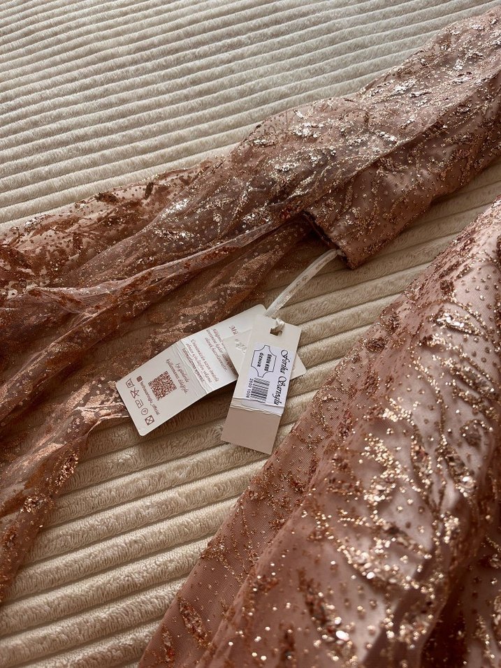 Bej Nakışlı Vintage Uzun Abiye Elbise pelerin kollu sifir elbise - Görsel 4