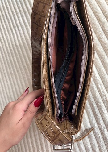 Kahverengi Deri Yılan Desenli Kadın Çanta - Görsel 3