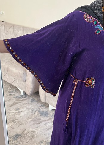 Mor Bohem Etnik Desenli Salaş Henna Elbise el dikme m ve L ulo - Görsel 2