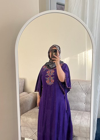 Mor Bohem Etnik Desenli Salaş Henna Elbise el dikme m ve L ulo - Görsel 3