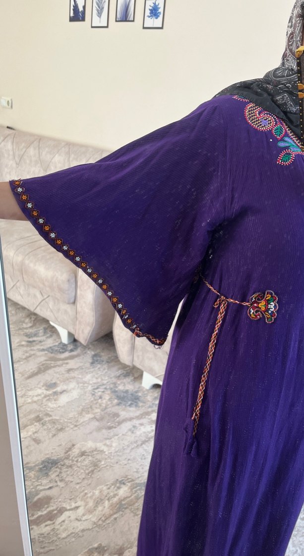 Mor Bohem Etnik Desenli Salaş Henna Elbise el dikme m ve L ulo - Görsel 2