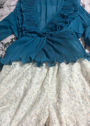 Bohem takim Tarzı Mavi kadın yazlık bluz ve şalvarı ile takım  - Görsel 4