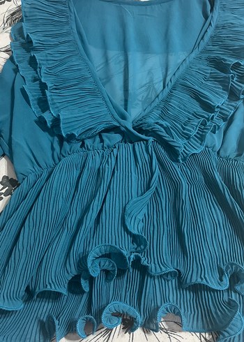 Bohem takim Tarzı Mavi kadın yazlık bluz ve şalvarı ile takım  - Görsel 3