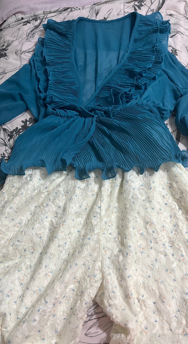 Bohem takim Tarzı Mavi kadın yazlık bluz ve şalvarı ile takım  - Görsel 4