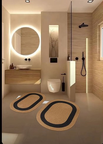 Beden kahverengi Renk jüti Oval Banyo Paspası Seti