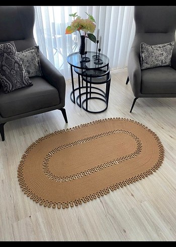 jüt hasır İşlemeli Modern Oval Halı