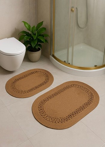 Kahverengi Oval Banyo Paspası Seti