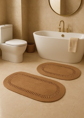 Beden Kahverengi Oval Banyo Paspası Seti