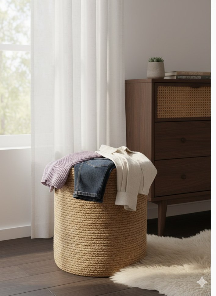 Hafif Kahverengi Hasır kirli sepeti 35x45 - Görsel 4