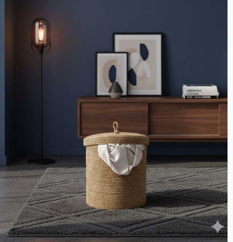 Hafif Kahverengi Hasır kirli sepeti 35x45 - Görsel 2