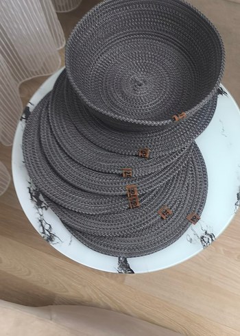 Bohem Gri Örgü Tabak altı 6 suple 1 ekmeklik - Görsel 2