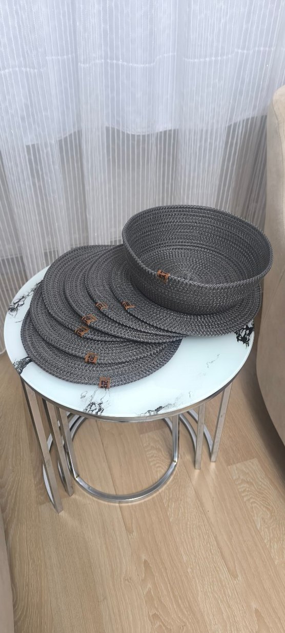 Bohem Gri Örgü Tabak altı 6 suple 1 ekmeklik - Görsel 3