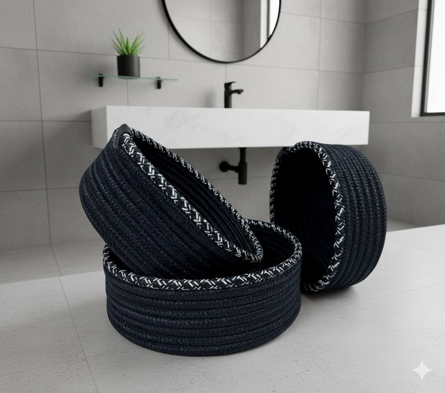 Siyah Yuvarlak Saklama Sepeti - Görsel 3