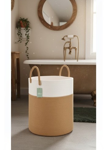 Beyaz ve kahverengi kirli sepet i35x45 - Görsel 5