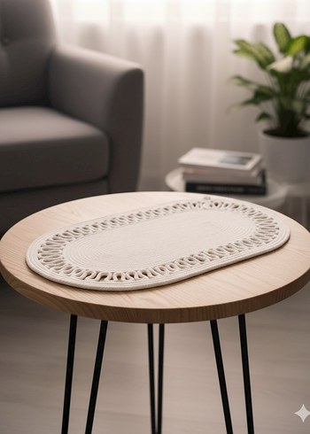 Beyaz Oval Dantel Desenli Halı 30*70 - Görsel 3