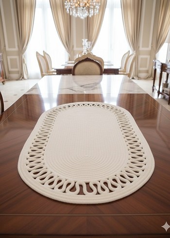 Beyaz Oval Dantel Desenli Halı 30*70 - Görsel 5