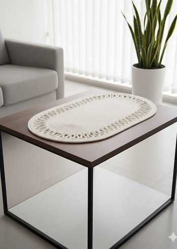 Beyaz Oval Dantel Desenli Halı 30*70 - Görsel 6