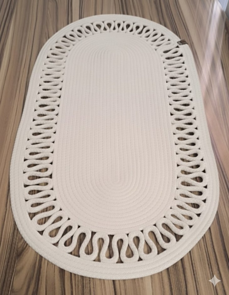 Beyaz Oval Dantel Desenli Halı 30*70 - Görsel 4