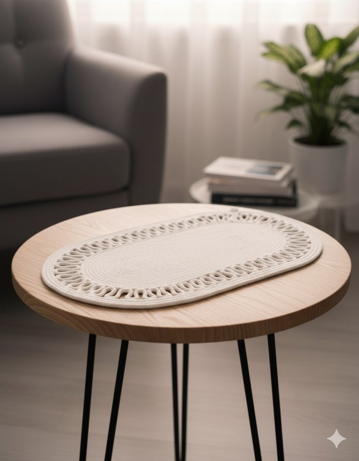 Beyaz Oval Dantel Desenli Halı 30*70 - Görsel 3