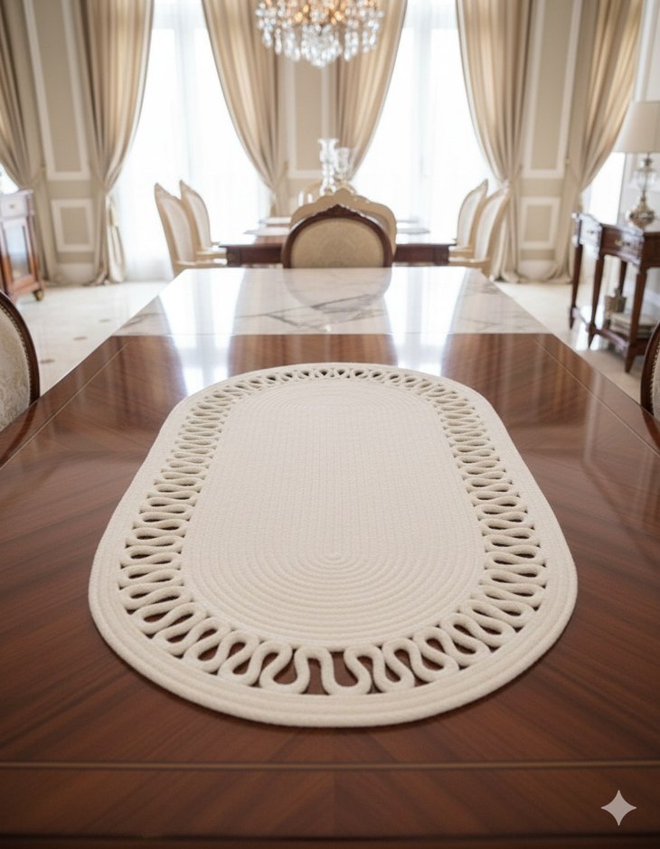 Beyaz Oval Dantel Desenli Halı 30*70 - Görsel 5