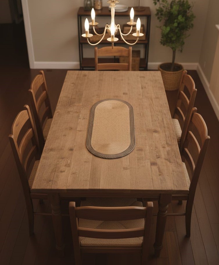 Kahverengi Oval Örgü Masa Örtüsü jüt runner - Görsel 4