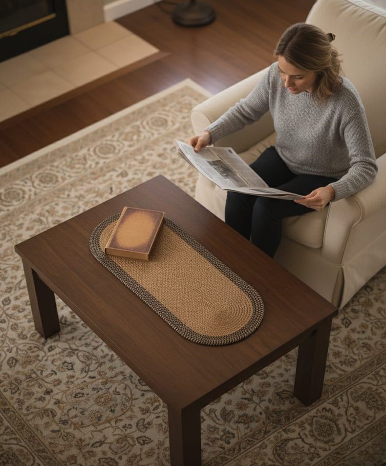 Kahverengi Oval Örgü Masa Örtüsü jüt runner - Görsel 2