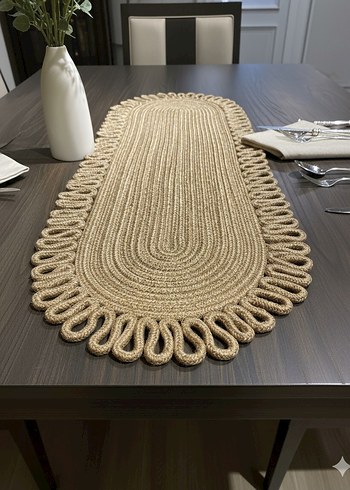 Bej Nakışlı Klasik Oval runner 30x70 - Görsel 2