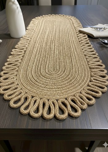 Bej Nakışlı Klasik Oval runner 30x70 - Görsel 4