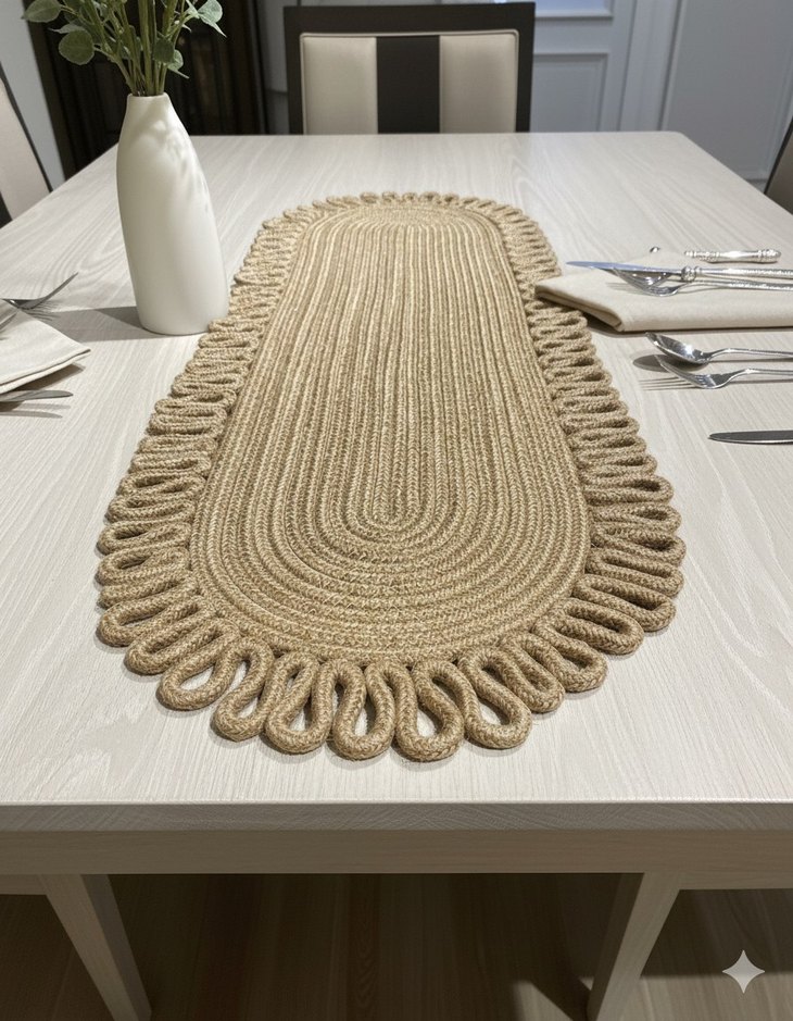 Bej Nakışlı Klasik Oval runner 30x70 - Görsel 3