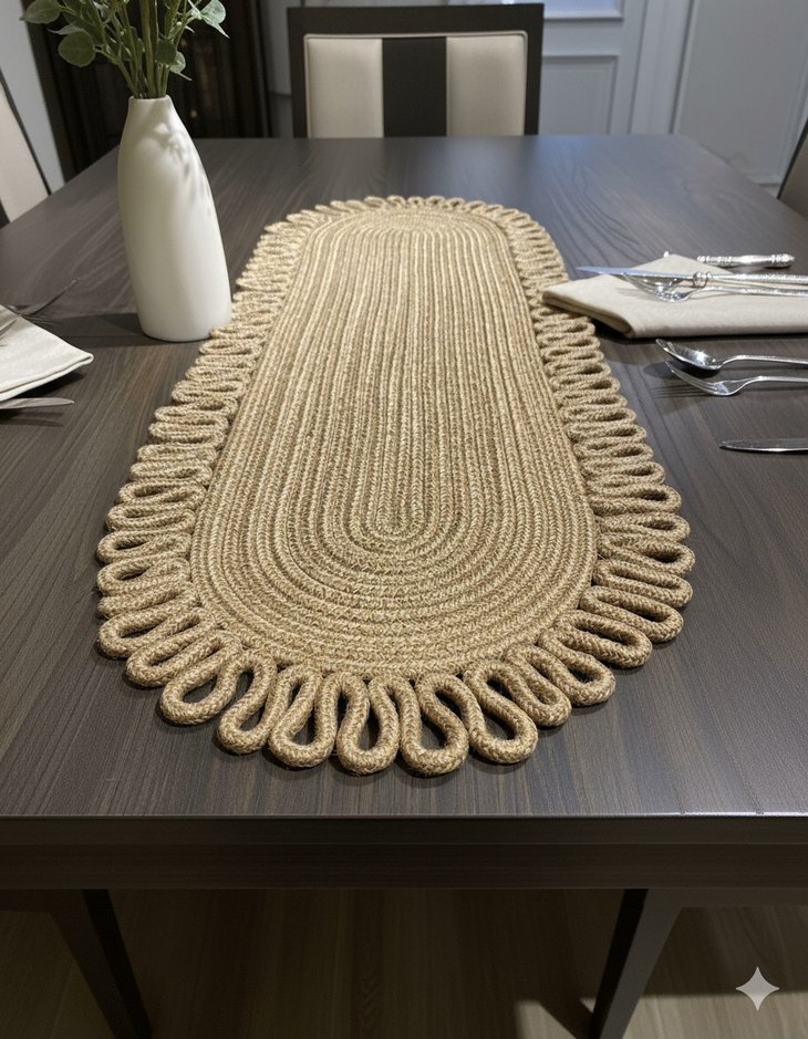 Bej Nakışlı Klasik Oval runner 30x70 - Görsel 2