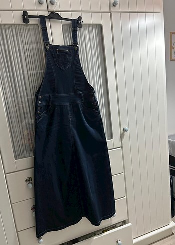 Kadın Lacivert Denim Askılı Tulum - Görsel 2