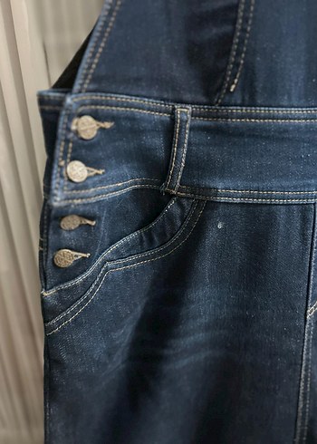 Kadın Lacivert Denim Askılı Tulum - Görsel 7