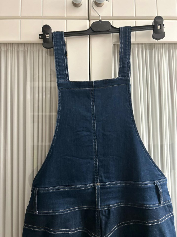 Kadın Lacivert Denim Askılı Tulum - Görsel 3