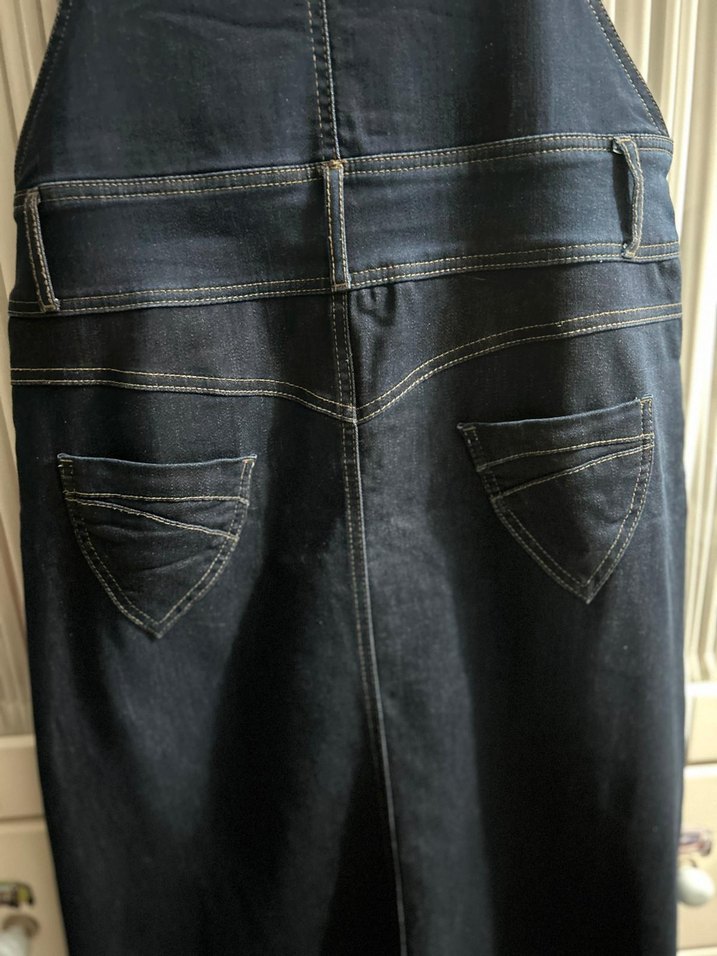 Kadın Lacivert Denim Askılı Tulum - Görsel 4