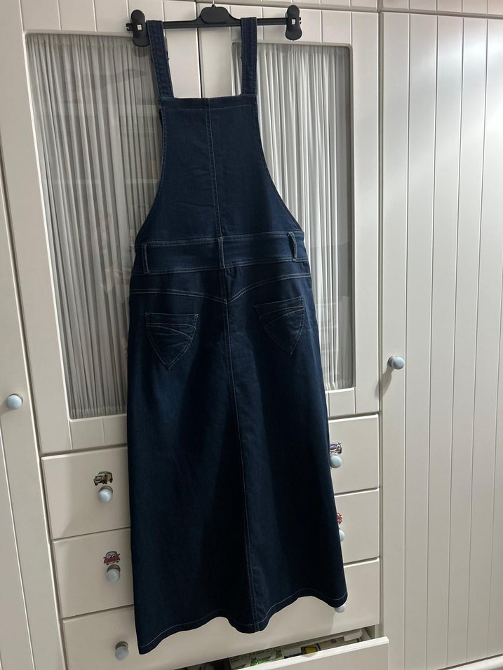 Kadın Lacivert Denim Askılı Tulum - Görsel 5